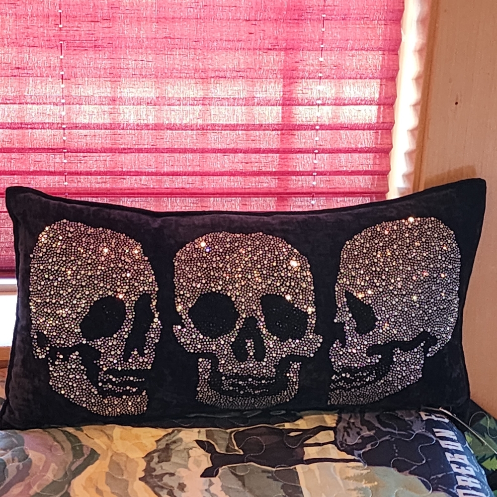 Bling Skull Pillow Rhinestone Skull Pillow Magaschoni Home Halloween Pillow